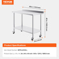 Stainless Steel Work Table 24x48x40 Commercial Food Prep