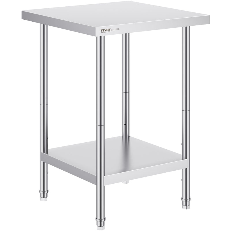 Stainless Steel Prep Table 24x24x34in 3 Adjustable Height Levels