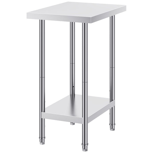 Stainless Steel Prep Table, 24 x 18 x 34 Inch, Heavy Duty Metal Worktable with 3 Adjustable Height Levels, Commercial Workstation for Kitchen Garage Restaurant Backyard