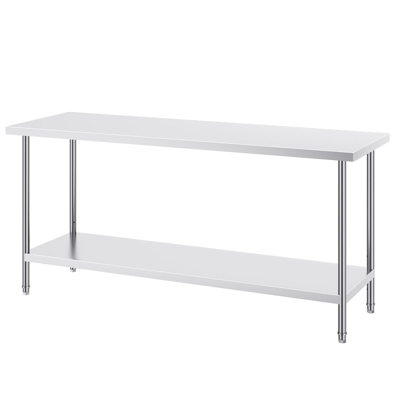 Stainless Steel Prep Table, 24 x 72 x 34 Inch, Heavy Duty Metal Worktable with 3 Adjustable Height Levels, Commercial Workstation for Kitchen Garage Restaurant Backyard