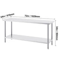 Stainless Steel Prep Table, 24 x 72 x 34 Inch, Heavy Duty Metal Worktable with 3 Adjustable Height Levels, Commercial Workstation for Kitchen Garage Restaurant Backyard