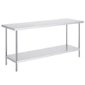 Stainless Steel Prep Table, 24 x 72 x 34 Inch, Heavy Duty Metal Worktable with 3 Adjustable Height Levels, Commercial Workstation for Kitchen Garage Restaurant Backyard