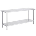Stainless Steel Prep Table, 24 x 72 x 34 Inch, Heavy Duty Metal Worktable with 3 Adjustable Height Levels, Commercial Workstation for Kitchen Garage Restaurant Backyard