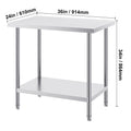 Stainless Steel Prep Table, 24 x 36 x 34 Inch, Heavy Duty Metal Worktable with 3 Adjustable Height Levels, Commercial Workstation for Kitchen Garage Restaurant Backyard
