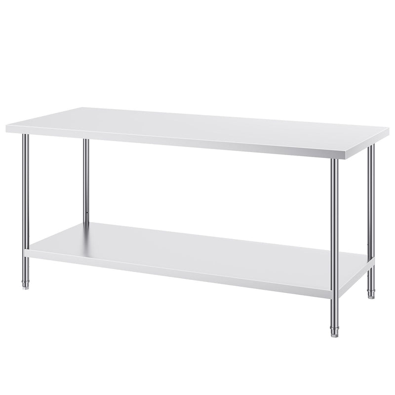 Stainless Steel Prep Table, 30 x 72 x 34 Inch, Heavy Duty Metal Worktable with 3 Adjustable Height Levels, Commercial Workstation for Kitchen Garage Restaurant Backyard