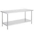 Stainless Steel Prep Table, 30 x 72 x 34 Inch, Heavy Duty Metal Worktable with 3 Adjustable Height Levels, Commercial Workstation for Kitchen Garage Restaurant Backyard