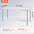 Stainless Steel Prep Table 30x72x34 Inch 3 Shelf Commercial