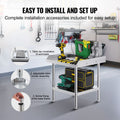 Stainless Steel Work Table, 24 x 24 x 26 Inch Commercial Food Prep Worktable, 3-Sided Backsplash Heavy Duty Prep Worktable, Metal Work Table with Adjustable Height for Restaurant Home Hotel