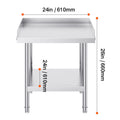 Stainless Steel Work Table, 24 x 24 x 26 Inch Commercial Food Prep Worktable, 3-Sided Backsplash Heavy Duty Prep Worktable, Metal Work Table with Adjustable Height for Restaurant Home Hotel