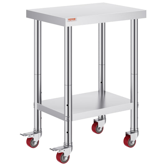 Stainless Steel Work Table 24x18x34 3-Shelf Wheels Brake