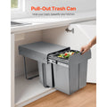 Pullout Trash Can for Kitchen Cabinets, 20+10+10L Double Under Sink Garbage Waste Recycling Bin, Under Mount Waste Container, with Heavy Duty Metal Full Extension Sliding System and Handle