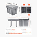 Pullout Trash Can for Kitchen Cabinets, 20+10+10L Double Under Sink Garbage Waste Recycling Bin, Under Mount Waste Container, with Heavy Duty Metal Full Extension Sliding System and Handle