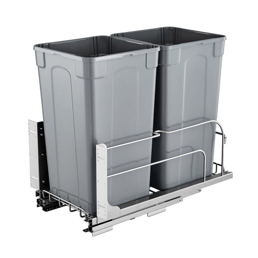 Pull-Out Trash Can 27QT x2 Double Under Mount Kitchen Waste Bin Grey
