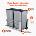 Pull-Out Trash Can 27QT x2 Double Under Mount Kitchen Waste Bin Grey