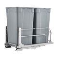 Pull-Out Trash Can, 27 QT x2 Double Under Mount Kitchen Waste Container, Heavy Duty Garbage Recycling Bin with Door Kit and Soft Close Slide, for Kitchen Cabinet, Sink, Under Counter (Grey)