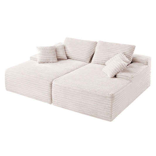 Artiss 210cm Corduroy Chaise Lounge Sectional Sofa Beige