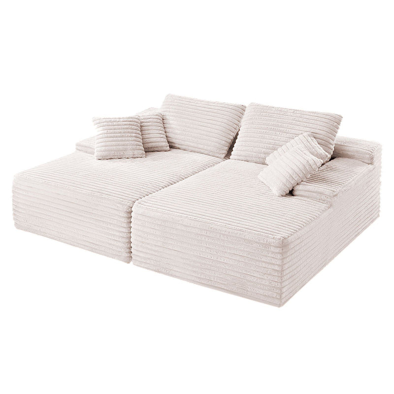 Artiss 210cm Corduroy Chaise Lounge Sectional Sofa Beige