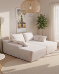 Artiss 210cm Corduroy Chaise Lounge Sectional Sofa Beige