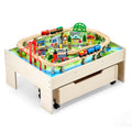 Wooden Train Table 100pc Activity Set w/ Storage Drawer