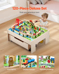 Wooden Train Table 100pc Activity Set w/ Storage Drawer