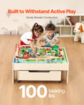 Wooden Train Table 100pc Activity Set w/ Storage Drawer