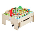 Wooden Train Table 100pc Activity Set w/ Storage Drawer