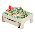 Wooden Train Table 100pc Activity Set w/ Storage Drawer