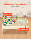 Wooden Train Table 84 Pieces Kids Activity Multi-Colour Storage Bin