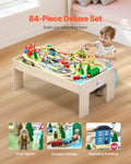 Wooden Train Table 84 Pieces Kids Activity Multi-Colour Storage Bin