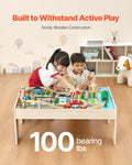 Wooden Train Table 84 Pieces Kids Activity Multi-Colour Storage Bin