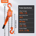 Manual Lever Chain Hoist 1.5 Ton 10ft G80 Galvanized Steel