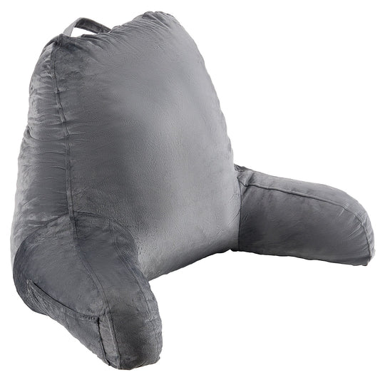 Large Reading Pillow Shredded Memory Foam Grey Velvet 3 Pockets Handle