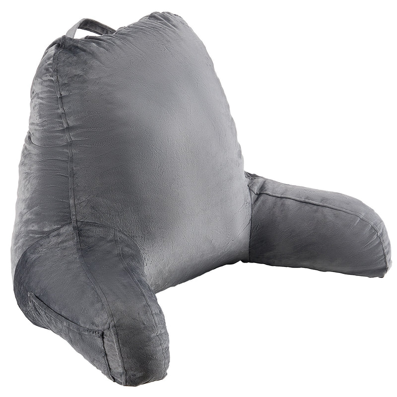 Large Reading Pillow Shredded Memory Foam Grey Velvet 3 Pockets Handle