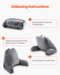 Large Reading Pillow Shredded Memory Foam Grey Velvet 3 Pockets Handle