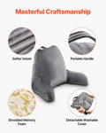 Large Reading Pillow Shredded Memory Foam Grey Velvet 3 Pockets Handle