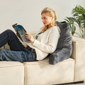 Large Reading Pillow Shredded Memory Foam Grey Velvet 3 Pockets Handle