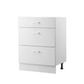 White Shaker Base Cabinet with 3 Drawers, 60 cm Unassembled Drawer Base Cabinet, 60 W x 48 D x 82 H Ready to Assemble Cabinet with Soft-Close Drawer Slides, for Home Office