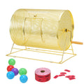 Raffle Drum, 16.1 x Ø12 inch Brass Plated Raffle Ticket Spinning Cage, Holds 5000 Tickets or 200 Ping Pong Balls, Metal Lottery Spinning Drawing with Wooden Turning Handle, for Bingo Ballot Part