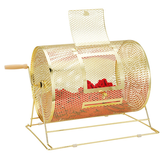 Raffle Drum 16.1x12" Brass Metal Lottery Spinning Cage 5000 Tickets