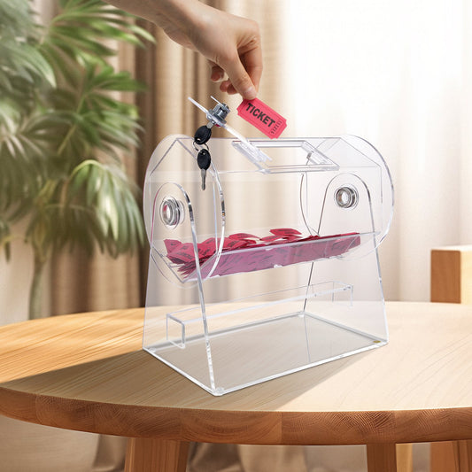 Acrylic Raffle Drum, Holds 2500 Tickets or 100 Raffle Balls, Professional Raffle Ticket Spinning Cage with 2 Keys, Transparent Lottery Spinning Drawing, Raffle Ticket Box for Lottery Games Bingo