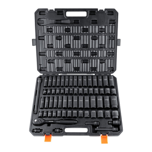 1/2" Drive Impact Socket Set 65pc SAE 3/8"-1-1/4" Metric 10-24mm