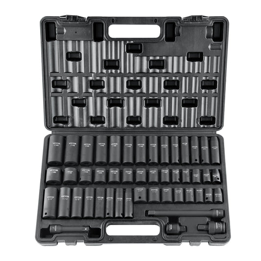 3/8" Drive Impact Socket Set 48pc SAE Metric Cr-V Storage Case