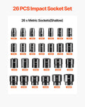 Impact Sockets Set 1/2 Inch Drive 26PCS Standard Length Impact Set 6-Point