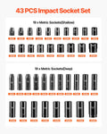 Impact Socket Set 43pc 6-Point Metric 9-30mm Standard Deep