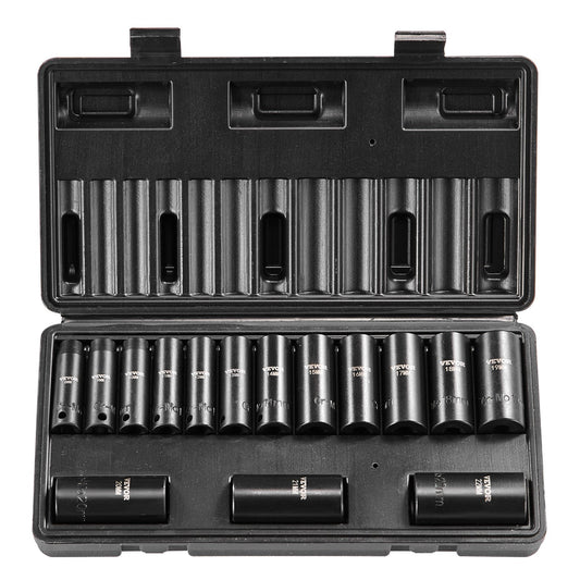3/8" Drive Impact Socket Set 15pcs Deep Metric 8-22mm Cr-Mo