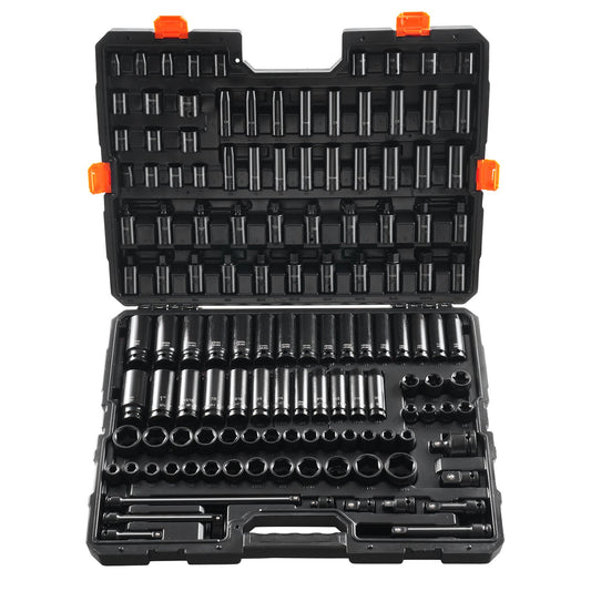 Impact Sockets Set 130PCS 6-Point 3/8" 1/2" Drive Kit