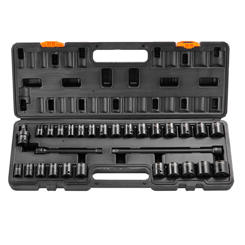 Impact Sockets Set 29pcs 6-Point 3/8in Drive Ratchet Kit