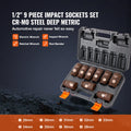 VEVOR Impact Sockets Set 9pcs 1/2in 6-Point Metric Ratchet