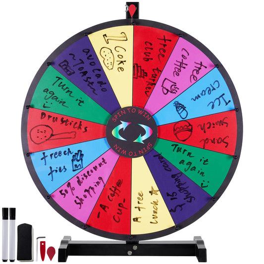 24 inch Spinning Prize Wheel, 14 Slots Tabletop Spinner, Heavy Duty Roulette Wheel with a Dry Erase and 2 Markers, Win Fortune Spin Games in Party Pub Trade Show Carnival