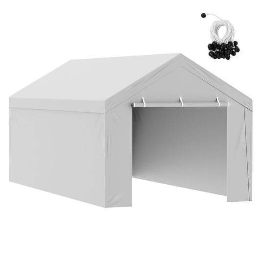 Replacement Carport Canopy Cover Top + Side Wall 10 x 20 ft, Garage Tent Shelter Tarp Heavy-Duty Waterproof & UV Protected, Easy Installation with Ball Bungees,White (Frame Not Included)